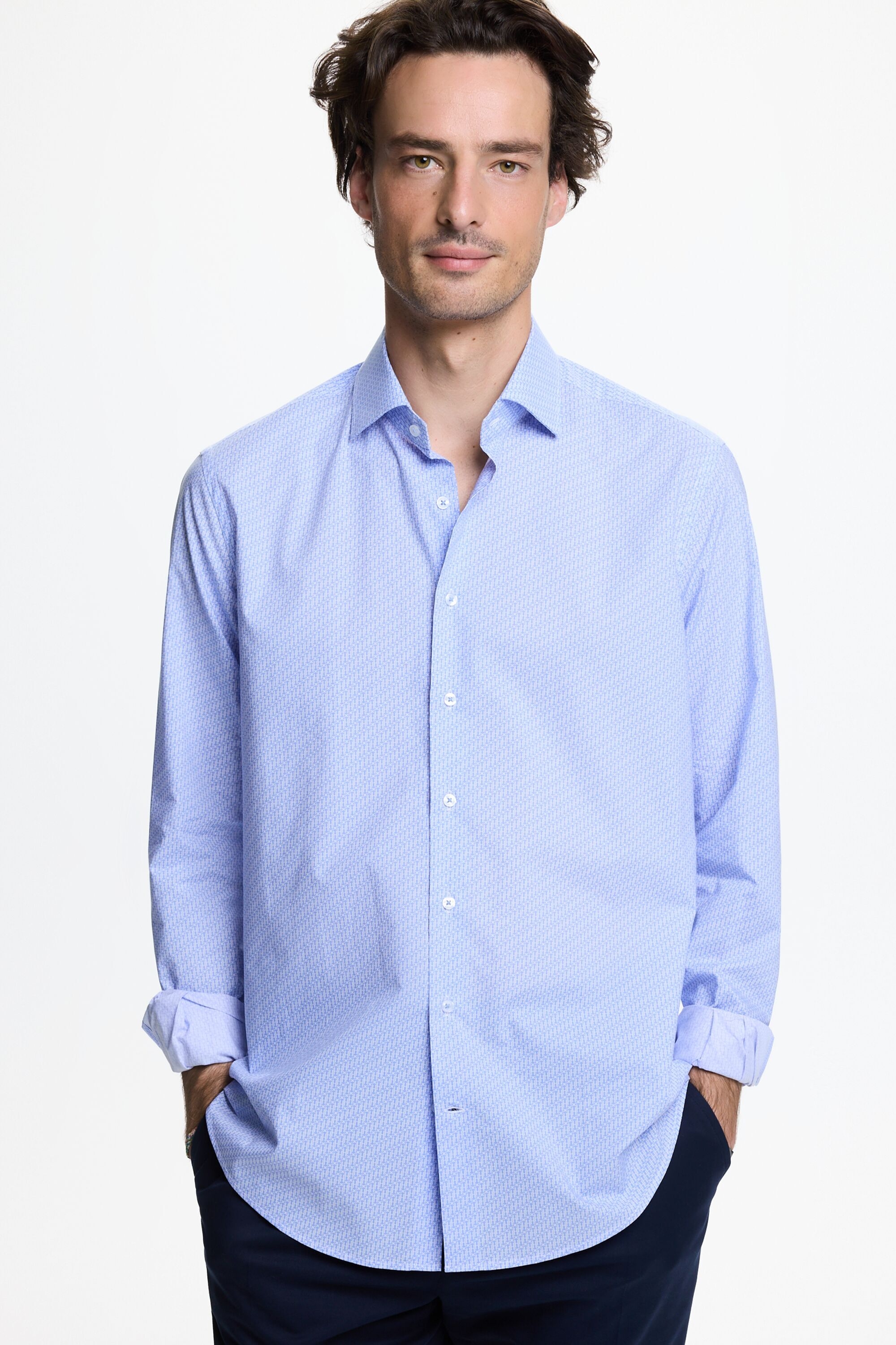 Initials Insignia print poplin shirt with spread collar