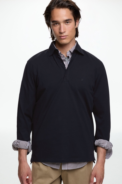 STRETCH-PIQUÉ HALF-PLACKET SHIRT