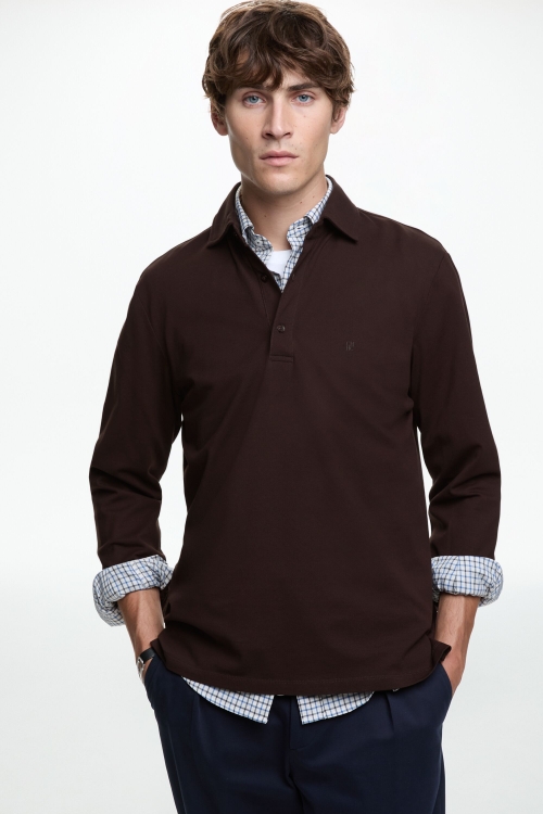 STRETCH-PIQUÉ HALF-PLACKET SHIRT