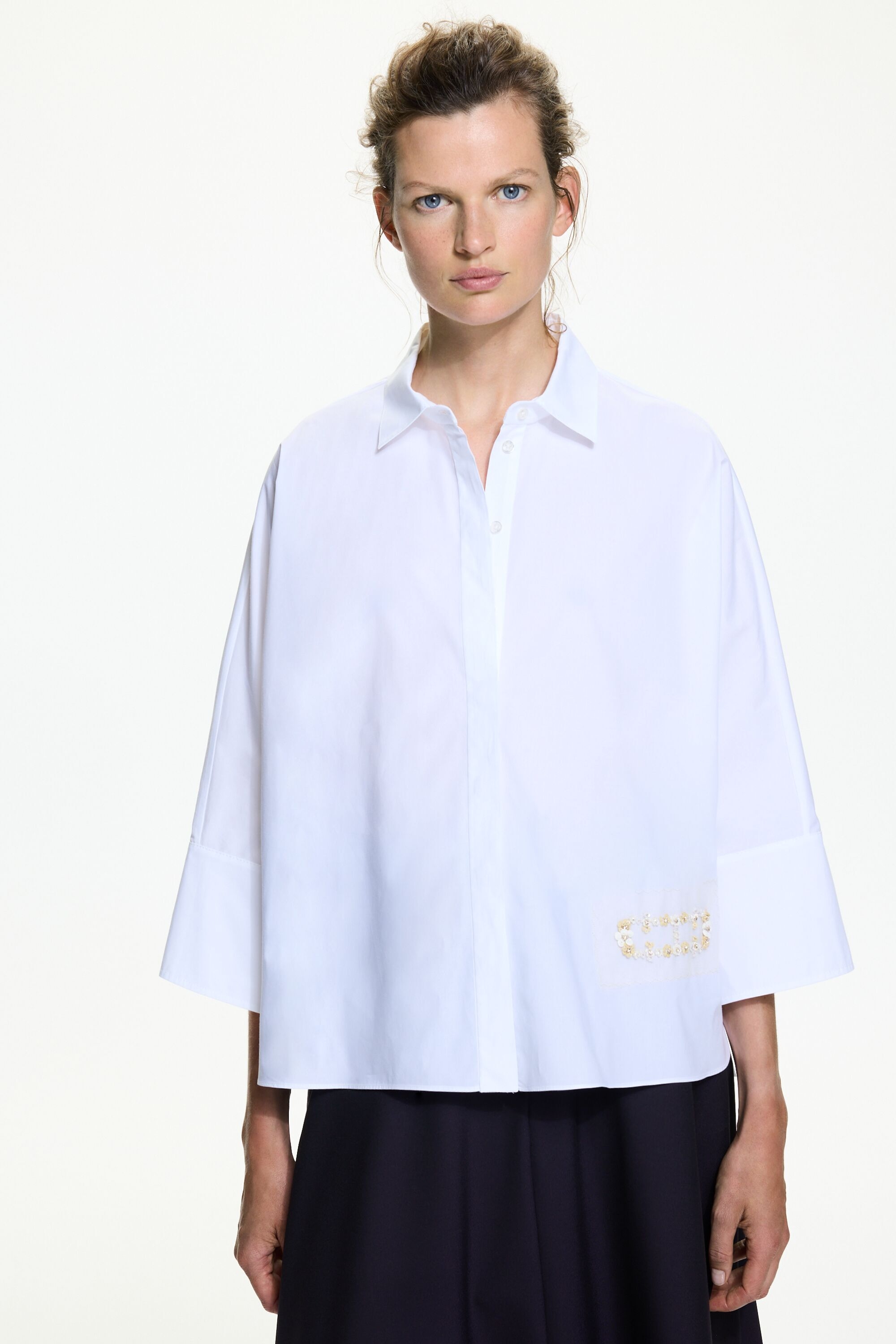 Initials Insignia rhinestone-detailed poplin cocoon White Shirt