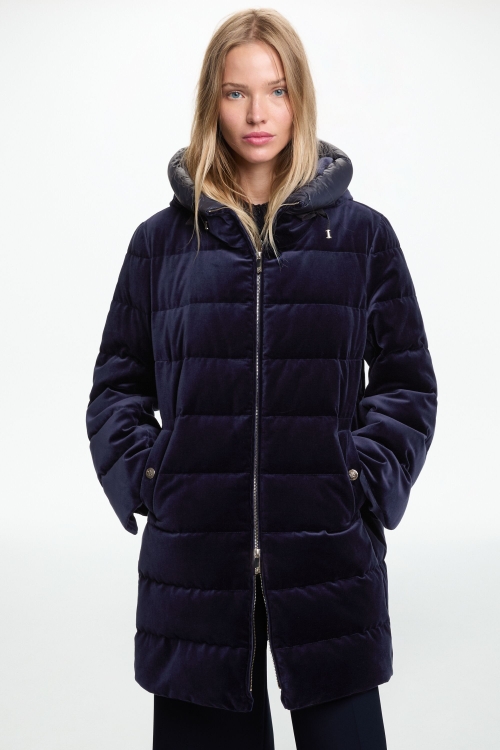 DOWN-QUILTED VELOUR STRAIGHT-FIT COAT