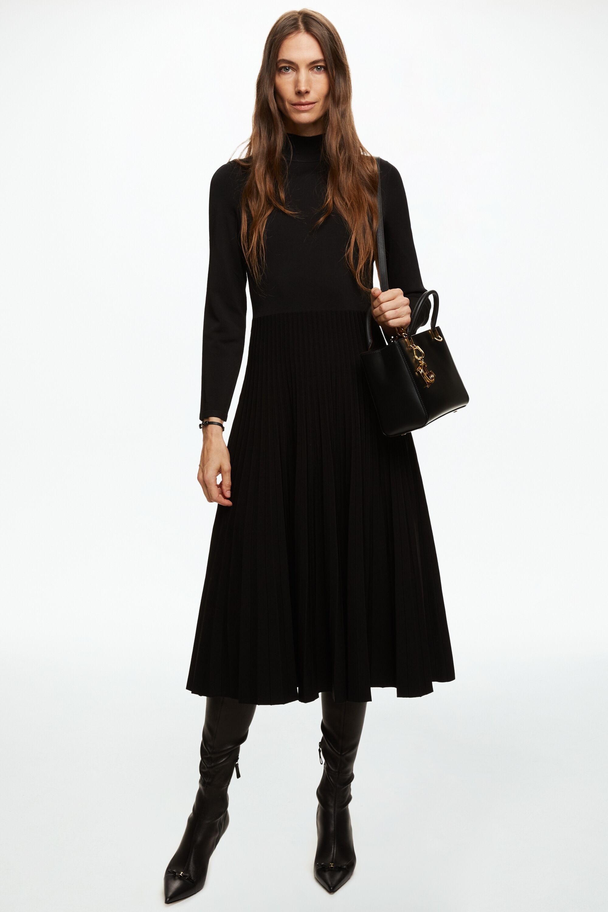 Knit Dress with Pleated Skirt