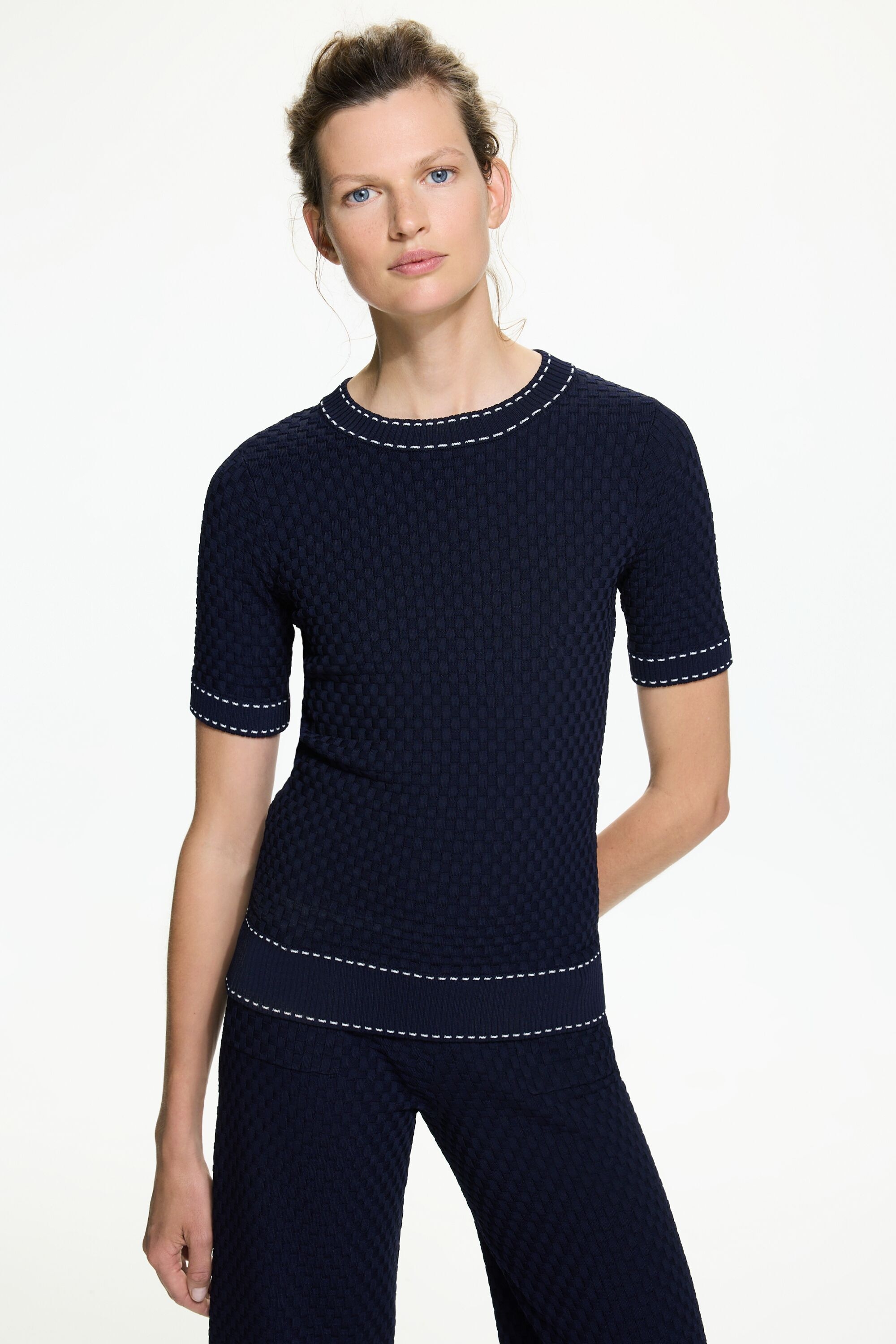 Basket weave stitch fitted sweater