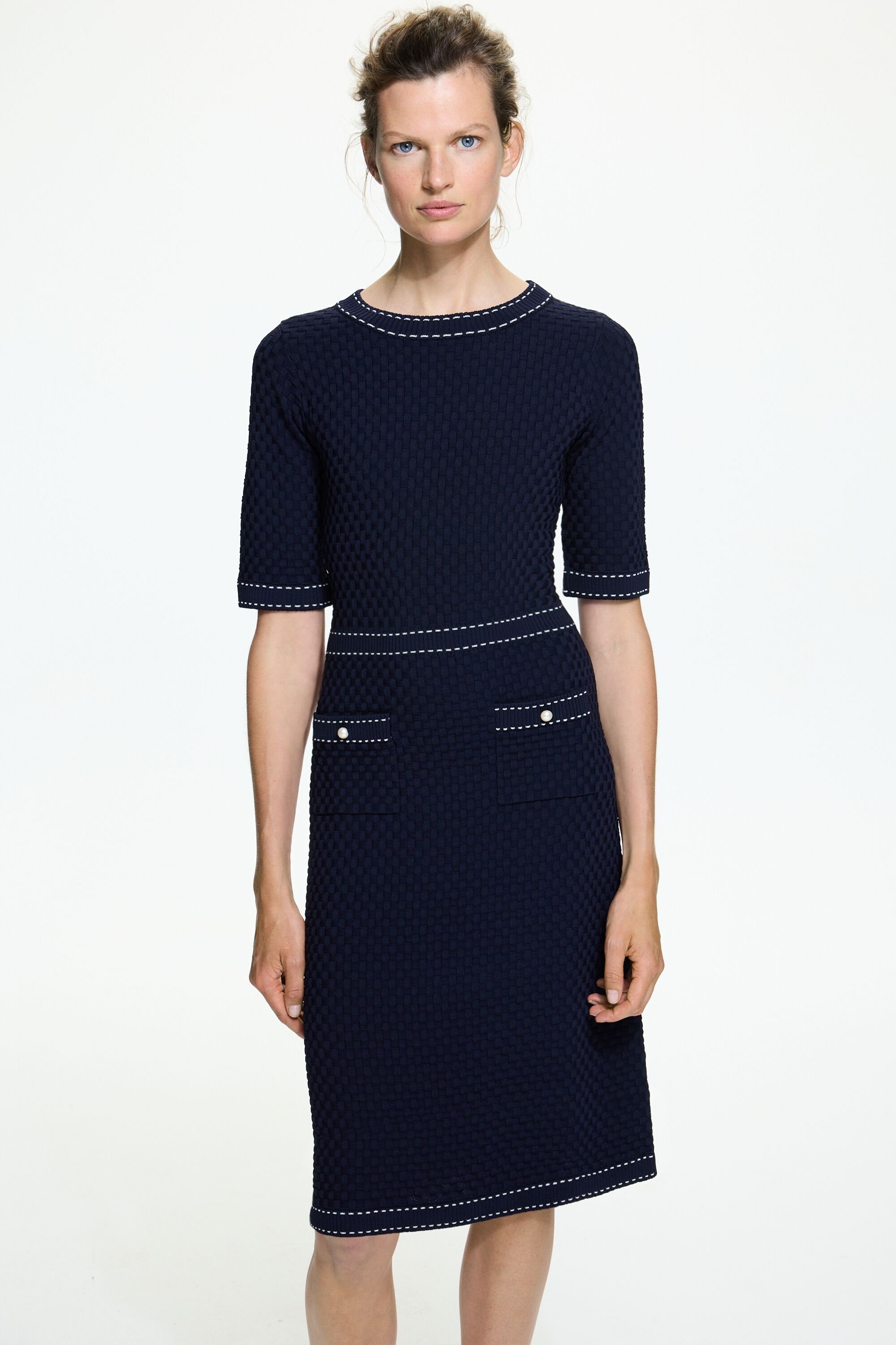 Basket weave stitch fitted dress