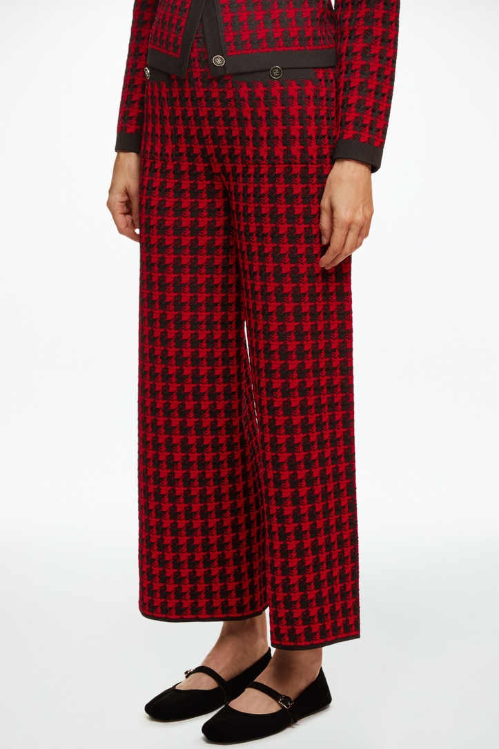 Houndstooth Jacquard Straight-Leg Pants