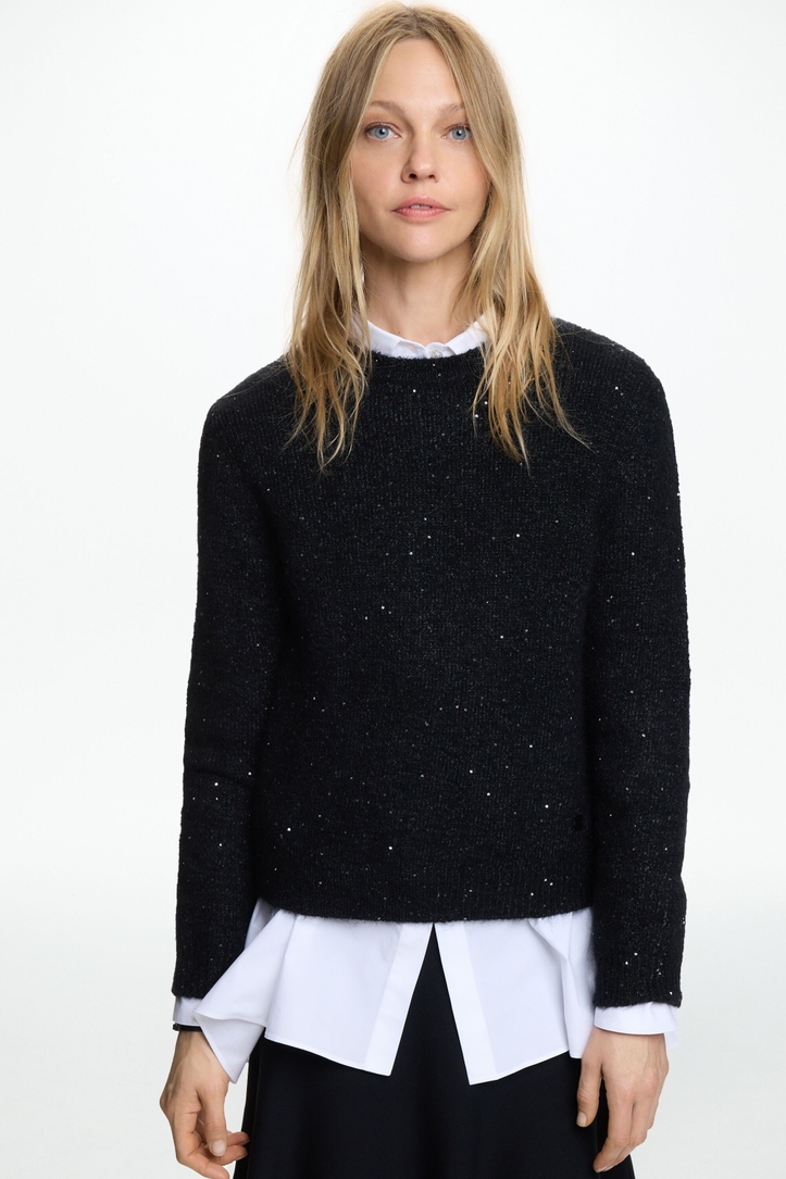 Sequined Knit Straight-Fit Sweater