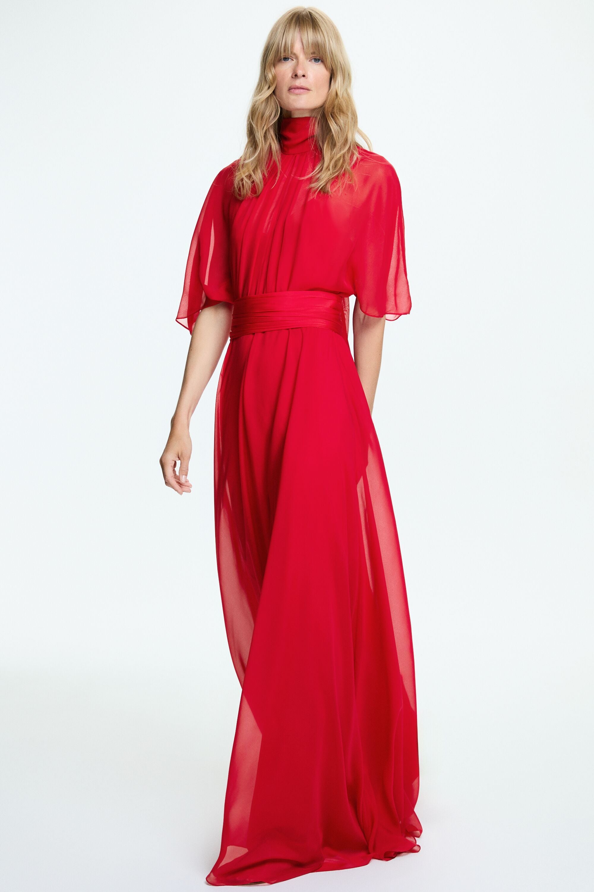 SILK CHIFFON LONG DRESS WITH BOW red - CH Carolina Herrera Sweden