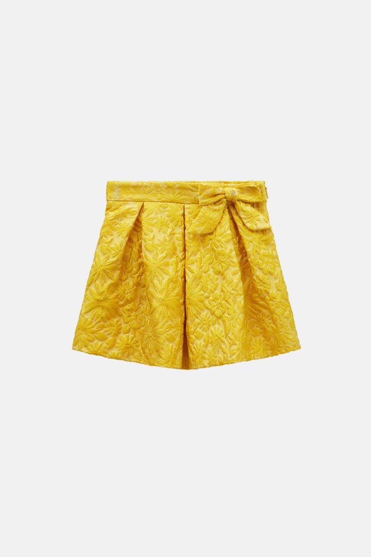 Bow-detailed brocade skirt