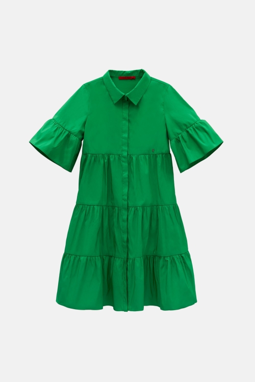 RUFFLED TAFFETA SHIRT DRESS