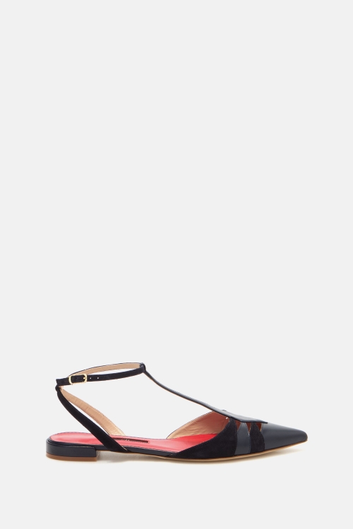 INITIALS INSIGNIA LEATHER SLINGBACK POINT-TOE FLATS