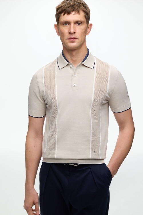 STRIPED KNIT POLO SHIRT