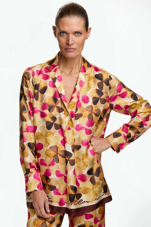 JASMINE PRINT SILK TWILL STRAIGHT-FIT SHIRT