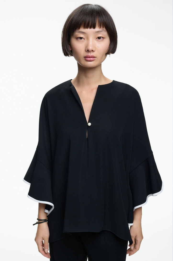 Ruffled Crepe Oversize Top