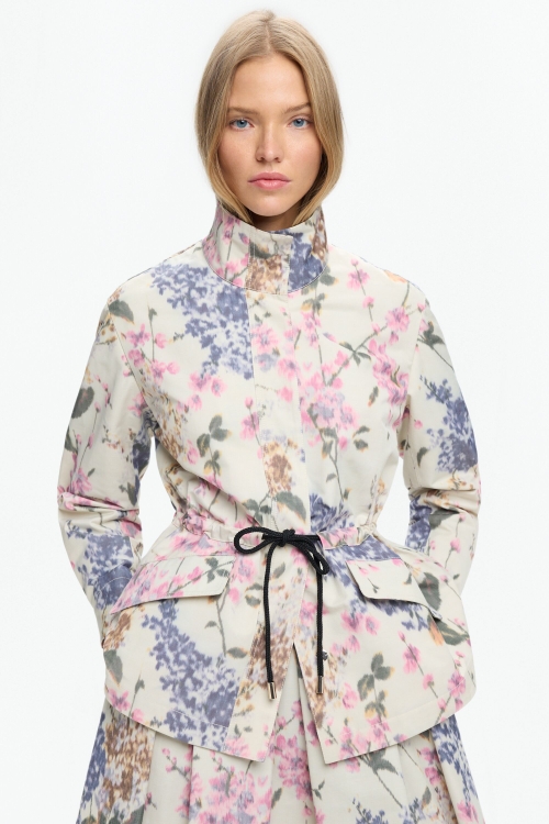 FLOWERY PRINT CHINÉ A-LINE JACKET