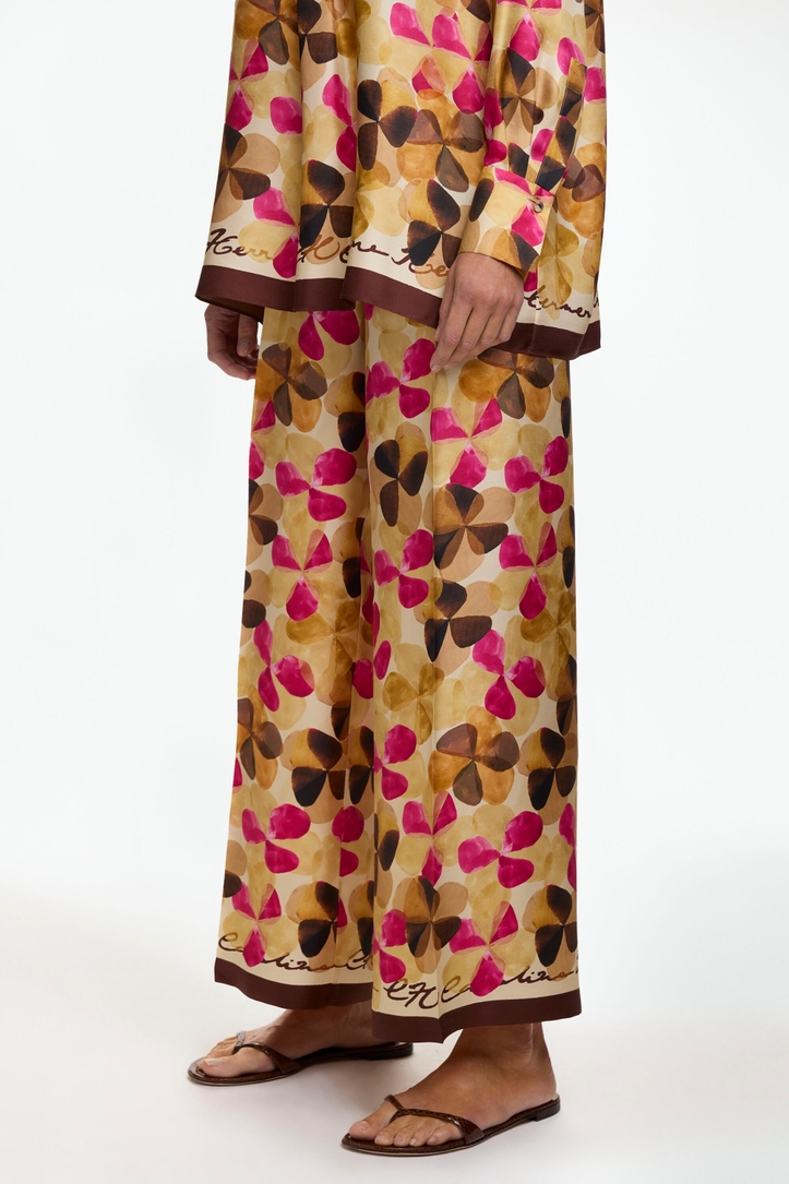 Jasmine Print Silk Twill Pyjama-Style Pants