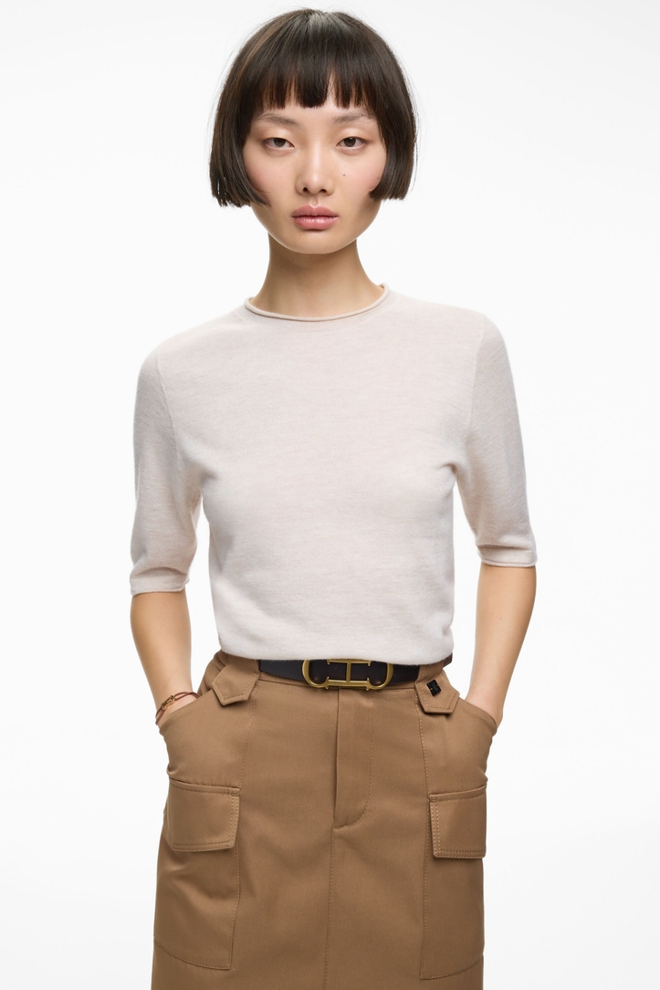 Short-Sleeved Cashmere Fitted Sweater