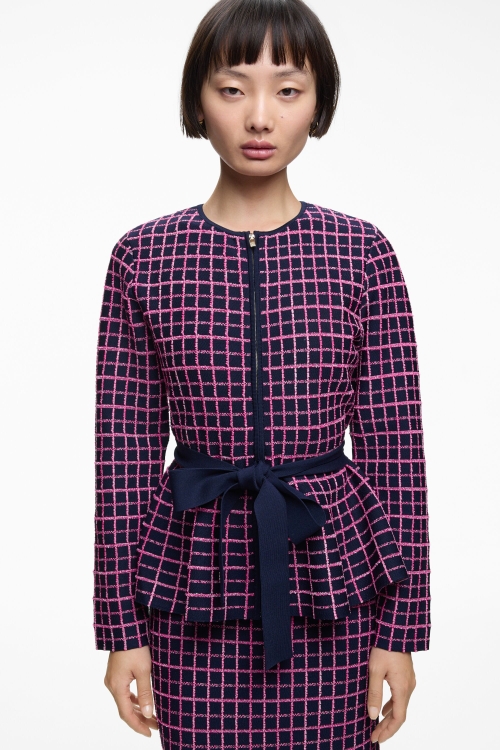 CHECKERED JACQUARD PEPLUM JACKET