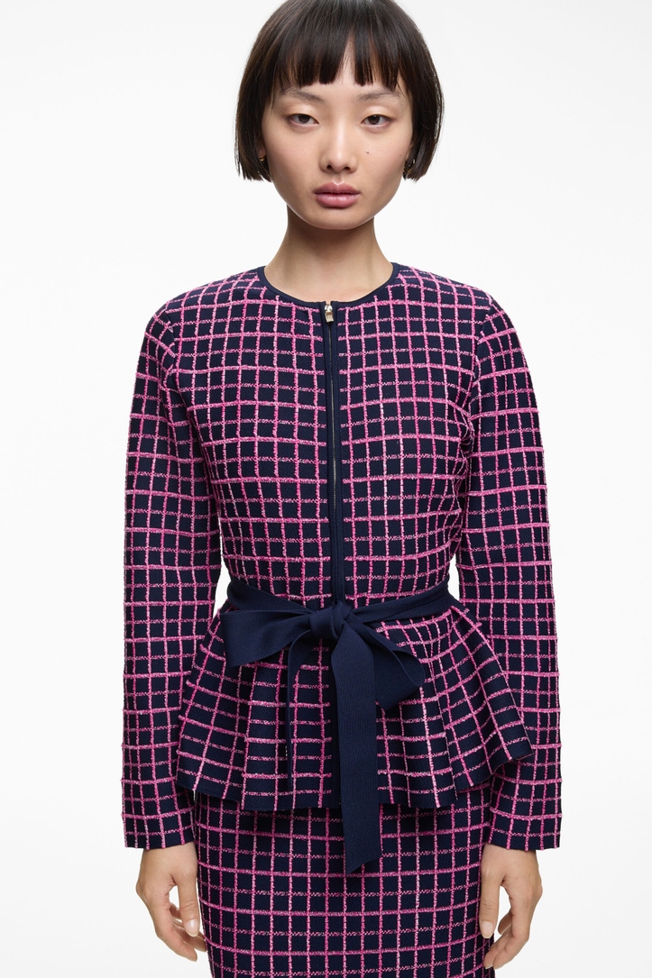 Checkered Jacquard Peplum Jacket