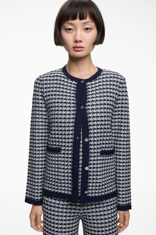 GEOMETRIC JACQUARD STRAIGHT-FIT JACKET WITH CROCHET