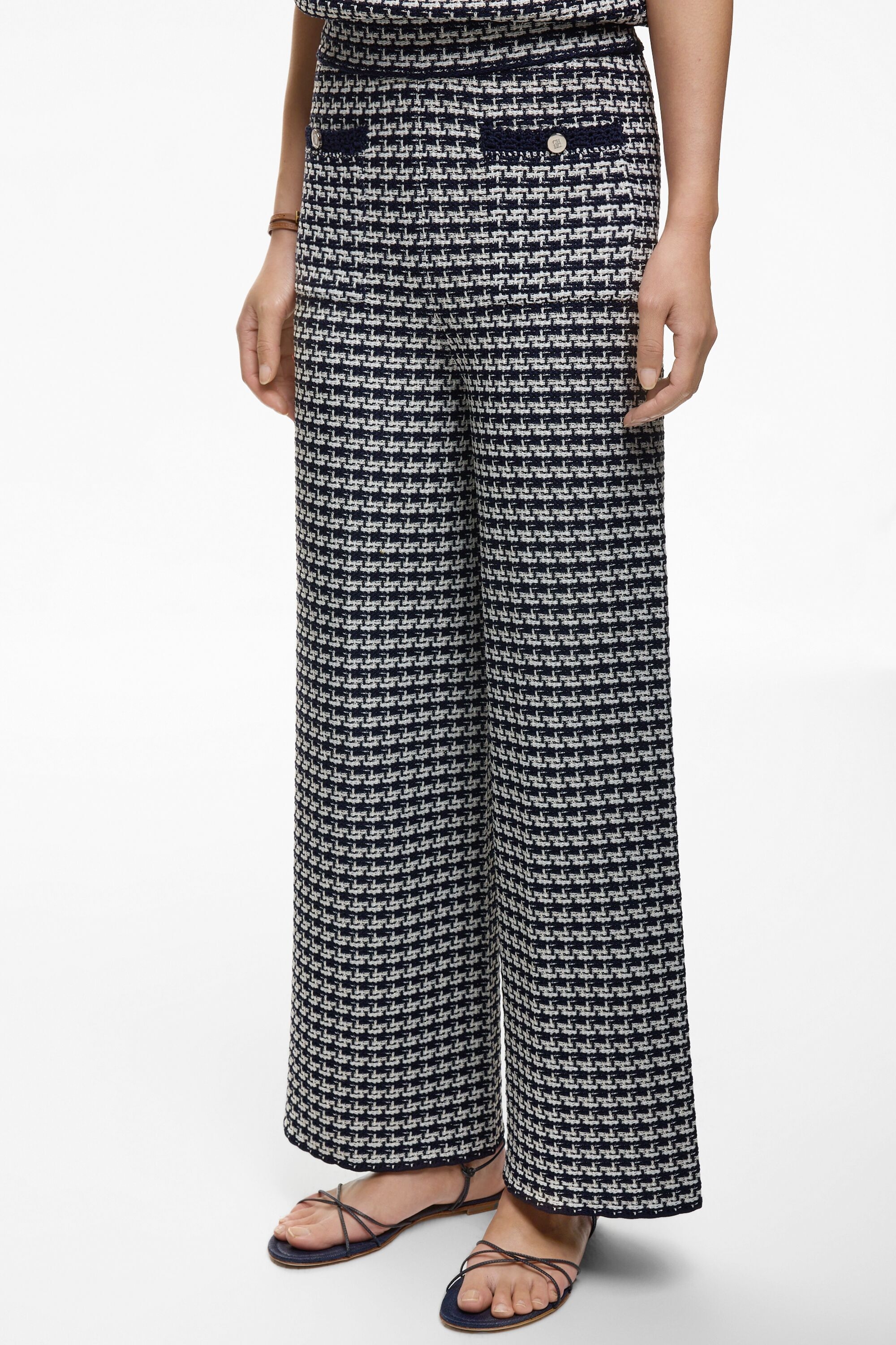 Geometric Jacquard Straight-Leg Pants with Crochet