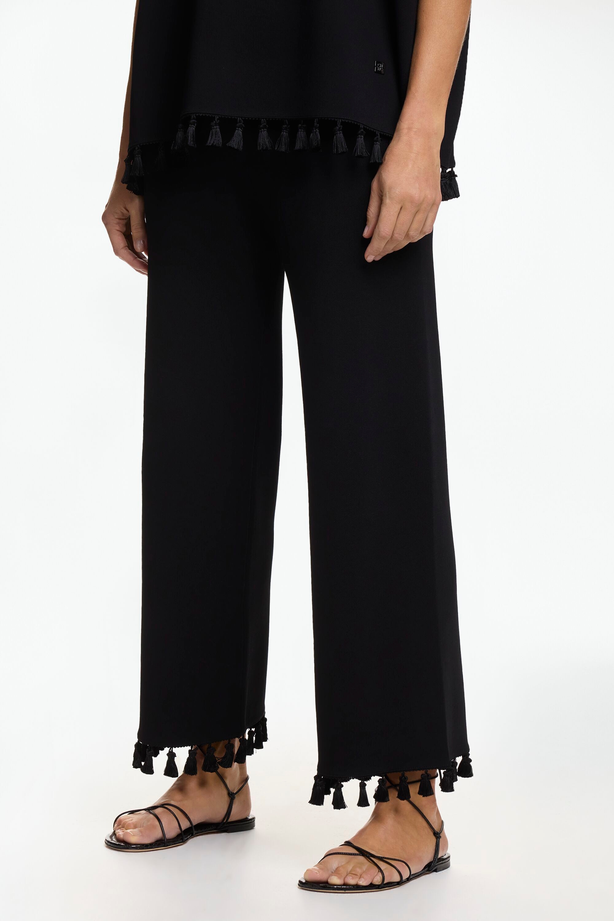 Milano Knit Straight-Leg Pants with Tassels