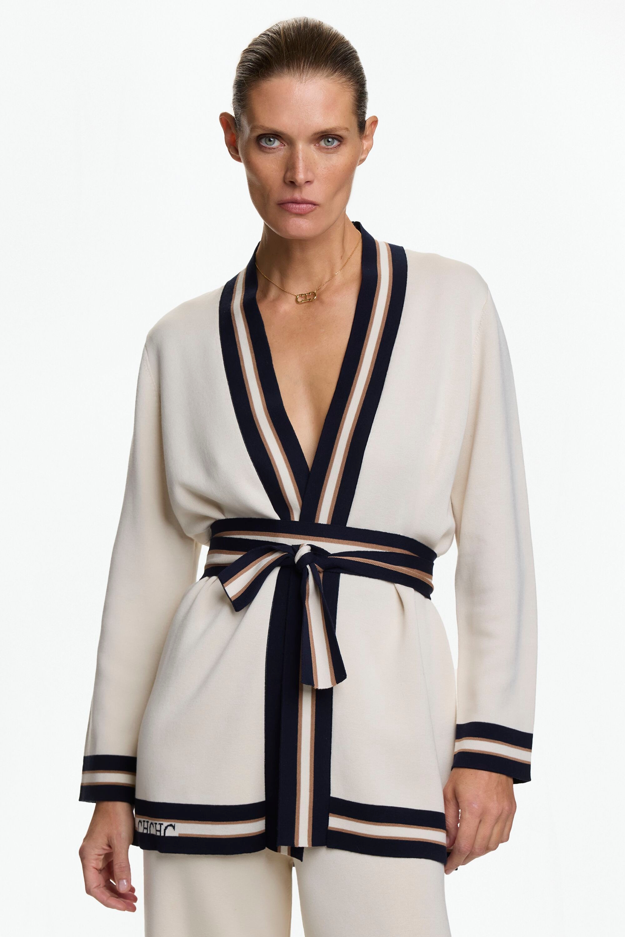 Double-Faced Silk Straight-Fit Cardigan with Belt