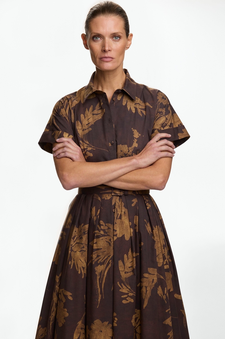 Print Poplin Midi Shirt Dress