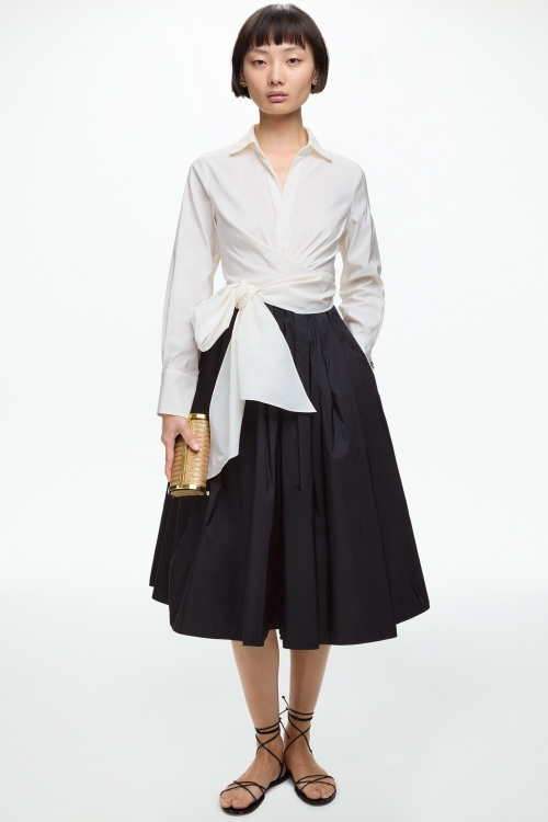 BOW-DETAILED TAFFETA SHIRT DRESS