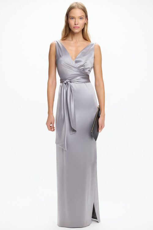 DRAPED SILK SATIN LONG DRESS