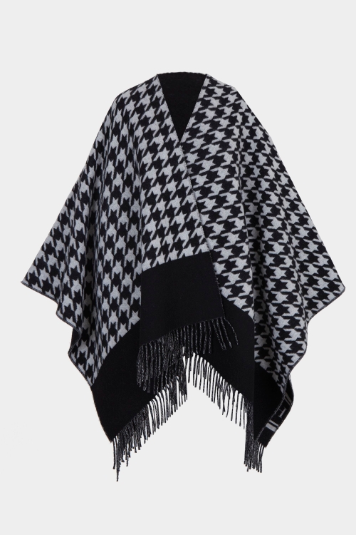 PONCHO REVERSIBLE DE LANA MERINO PATA DE GALLO